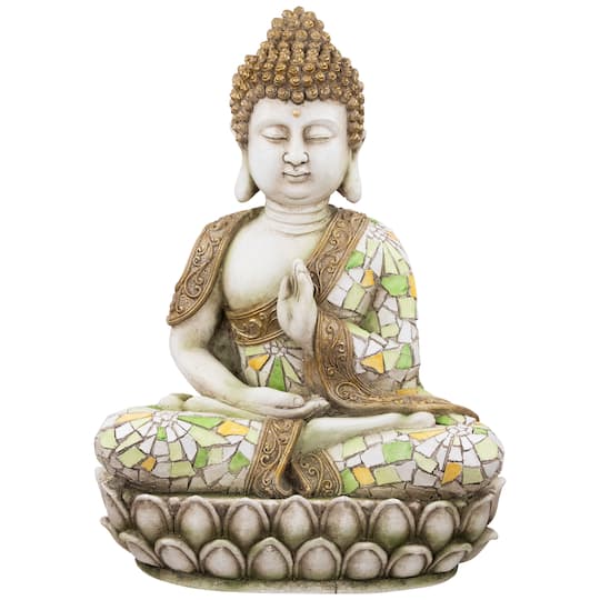 Meditating Mosaic Buddha Outdoor Ceramic Garden Statue - 19.5"